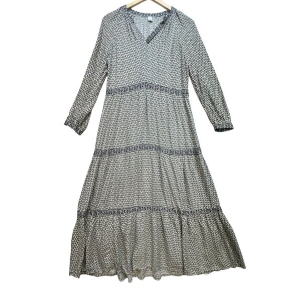 Old Navy Womens Long Sleeve V-Neck Maxi Dress Size M Black & White Floral Print - Picture 1 of 16